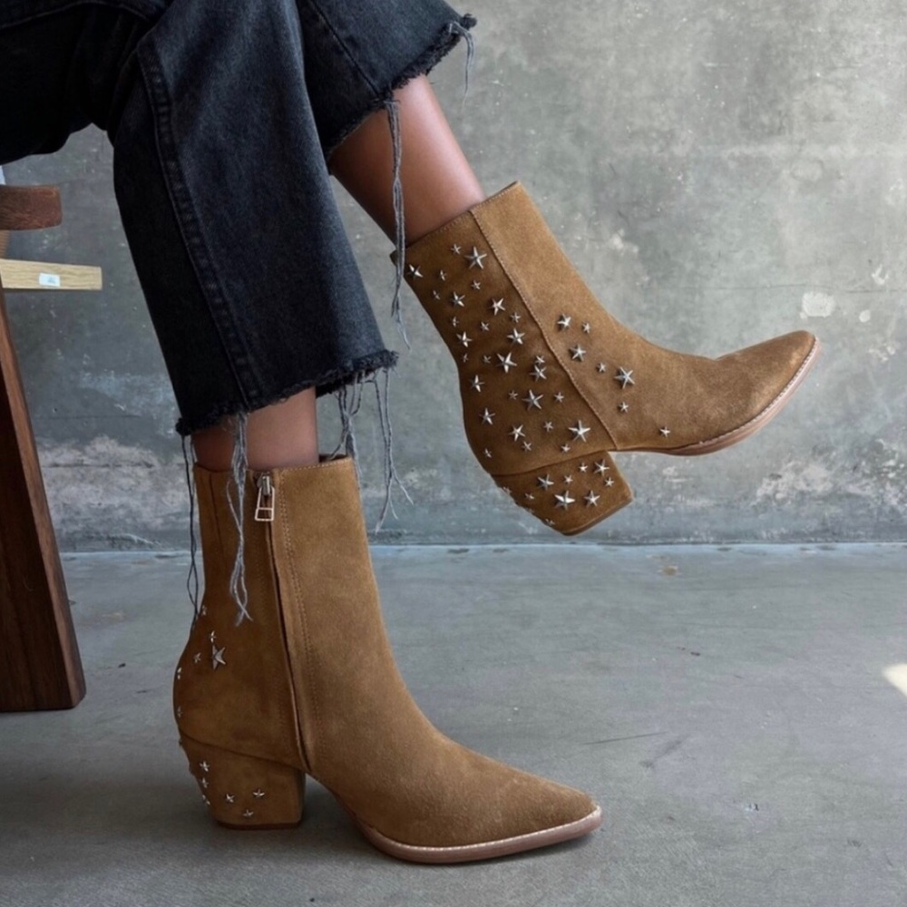 Kate Bosworth & Matisse Charlotte Suede Booties Studded Cognac Color Size 7-7.5